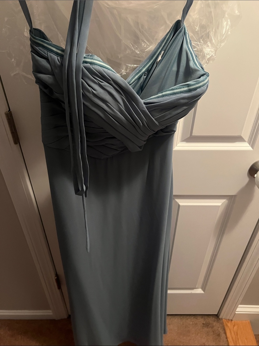 Light Blue Strapless Ruched Bodice Formal Dress